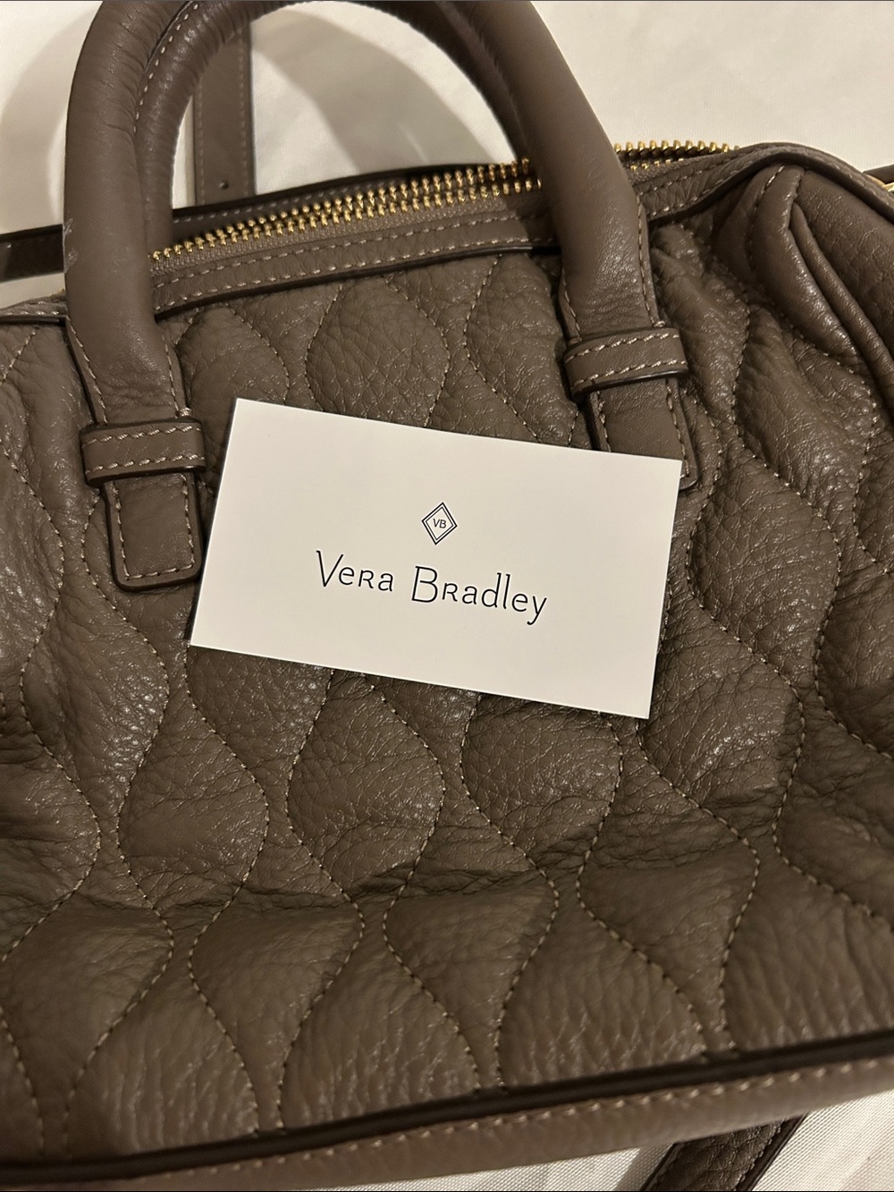 Vera Bradley Quilted Taupe Leather Satchel with Gold Hardware - Picture 6 of 6
